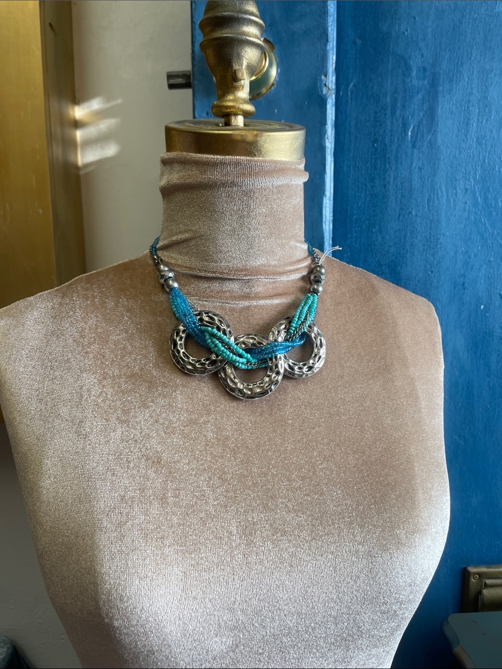 Turquoise Multi-Strand Silver Statement Necklace